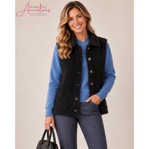 Leona per Donna Gilet 1909 Uni Harig kraag Zwart Leona per Donna Gilet 1909 Uni Harig kraag Zwart
